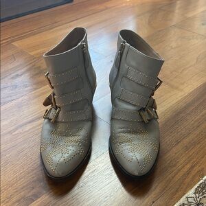 Chloe Susanna Women’s Gray Ankle Boots with Gold Accents